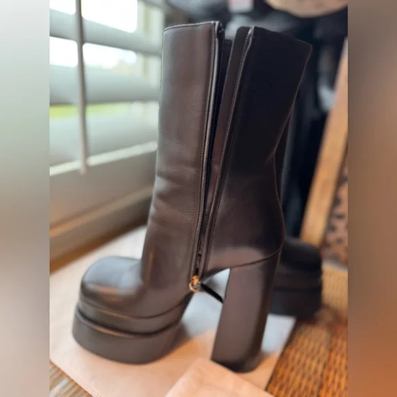 Versace Black Leather Platform Boots